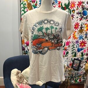 MadeWorn Cream Graphic Tee with Orange Car & Teal Palms